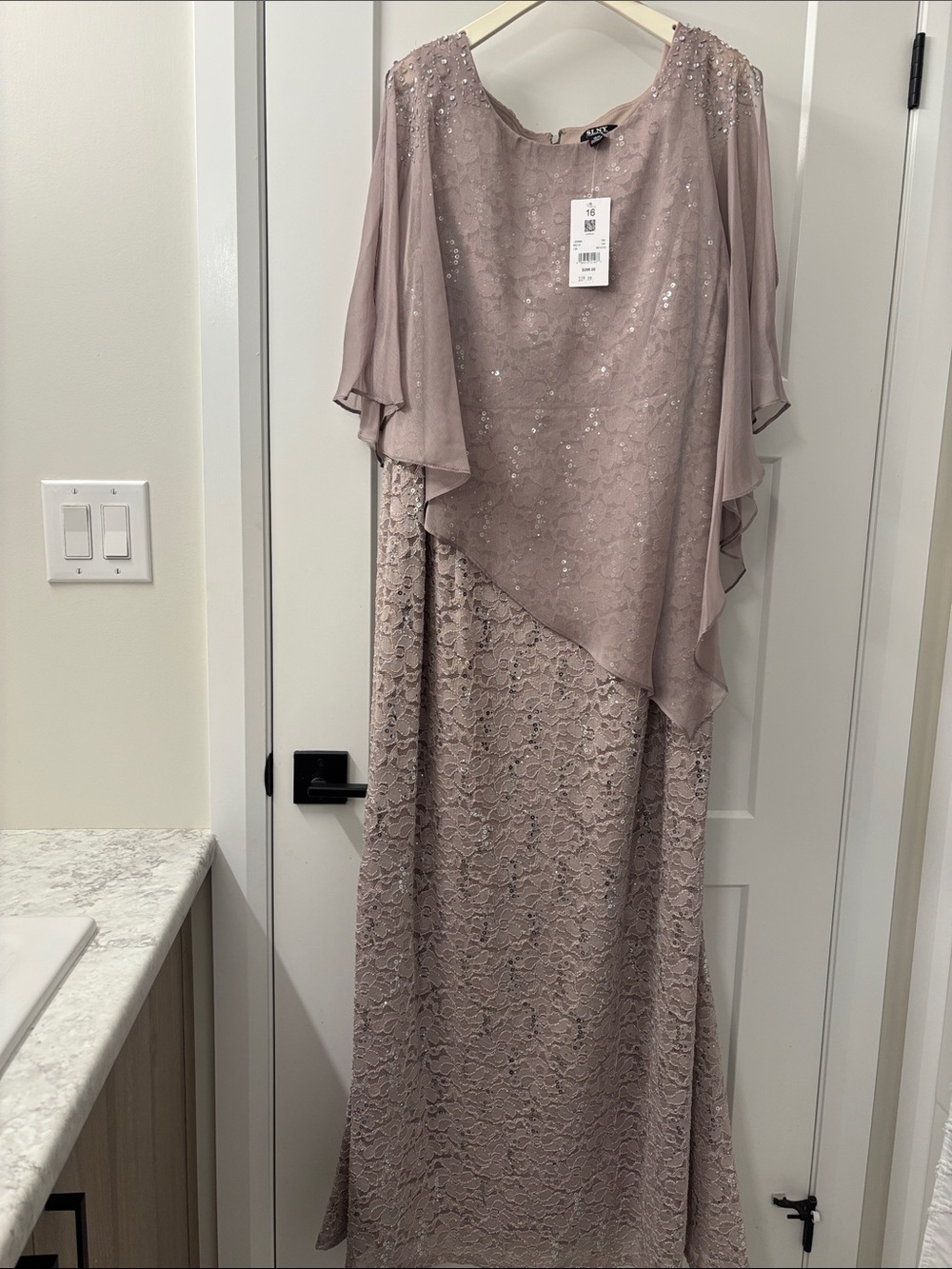SLNY Dusty Mauve Lace & Chiffon Maxi Dress